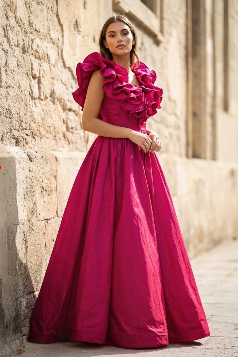 Kallista Fuchsia front view prom dress
