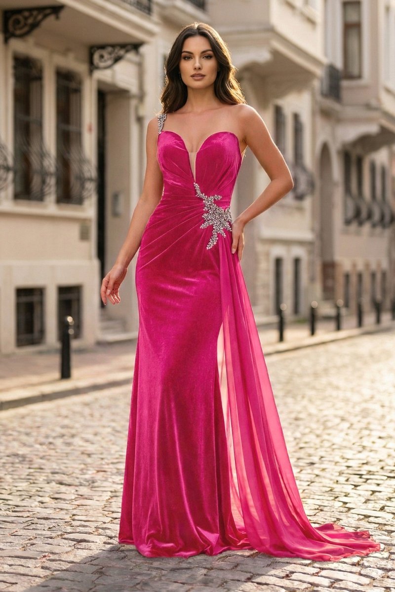 Clarisse Jane Fuchsia front view prom dress