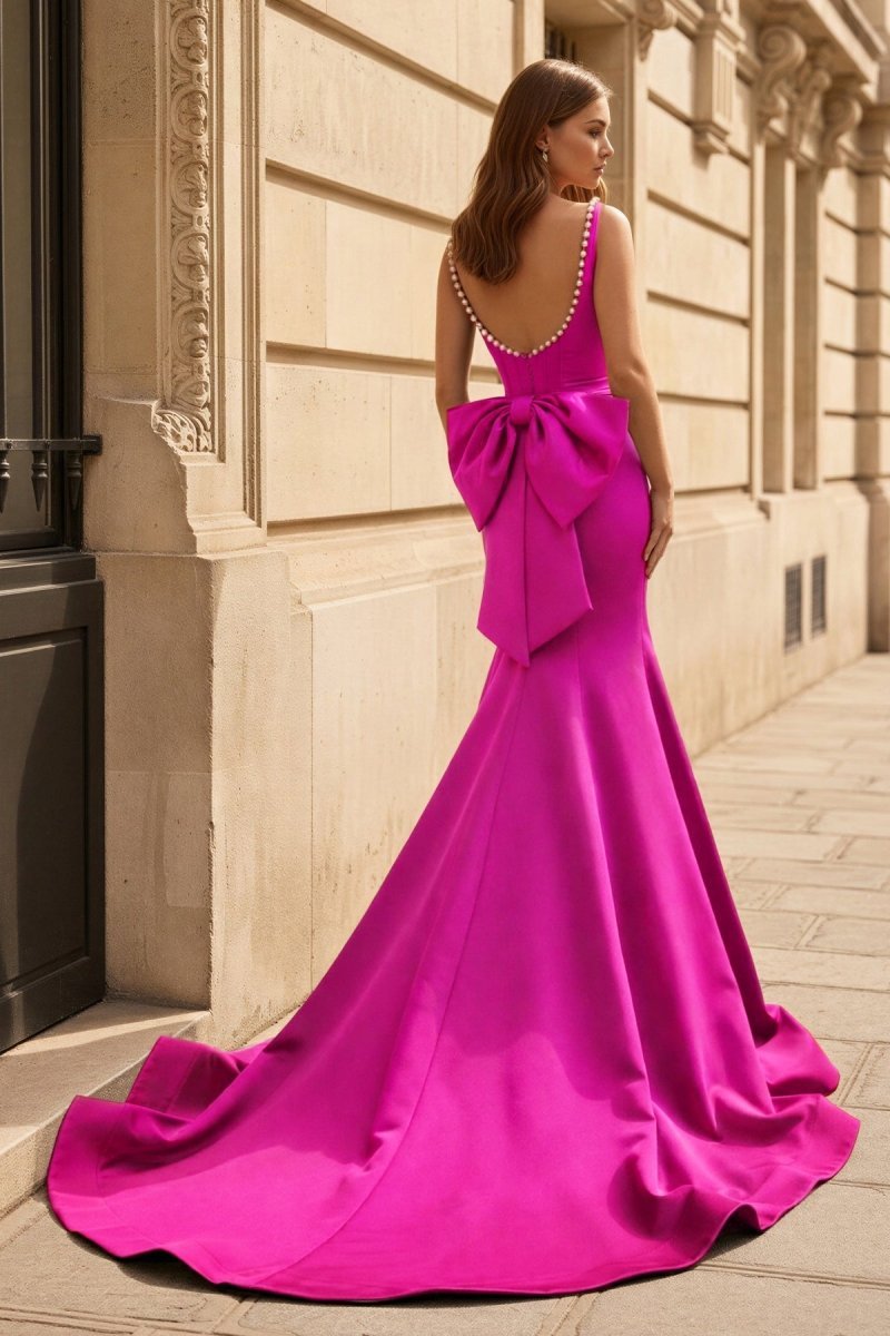 Yseult Fuchsia back view evening dress
