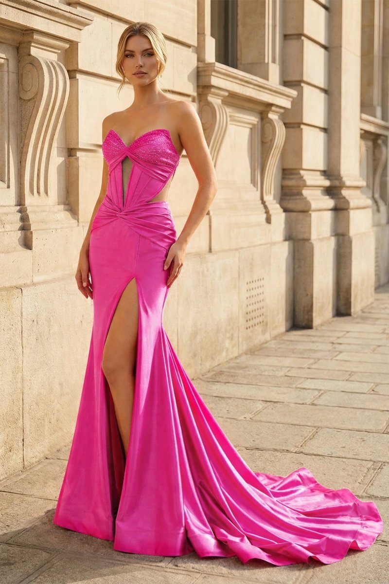 Valencia Noor Fuchsia front view prom dress