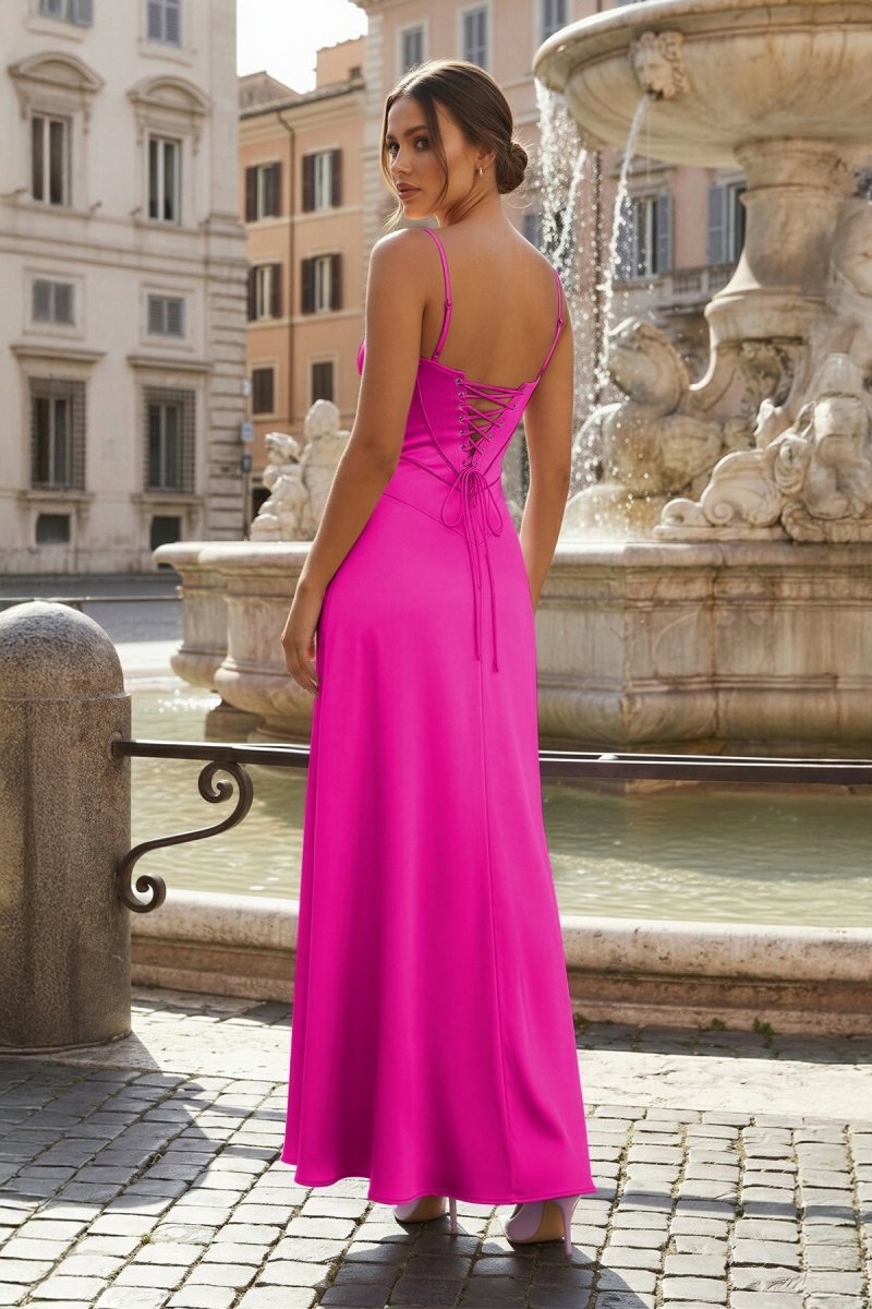 Evelina Wren Fuchsia back view prom dress