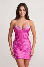 Yellow Sweetheart Sheath Satin Corset Homecoming Dress With Pearl