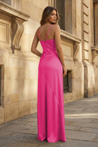 Yellow Satin Sheath Evening Dress with Sweetheart Neckline and Slit
