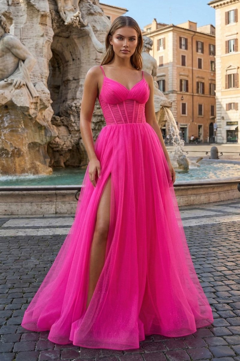 Aurelia Vale Fuchsia front view prom dress