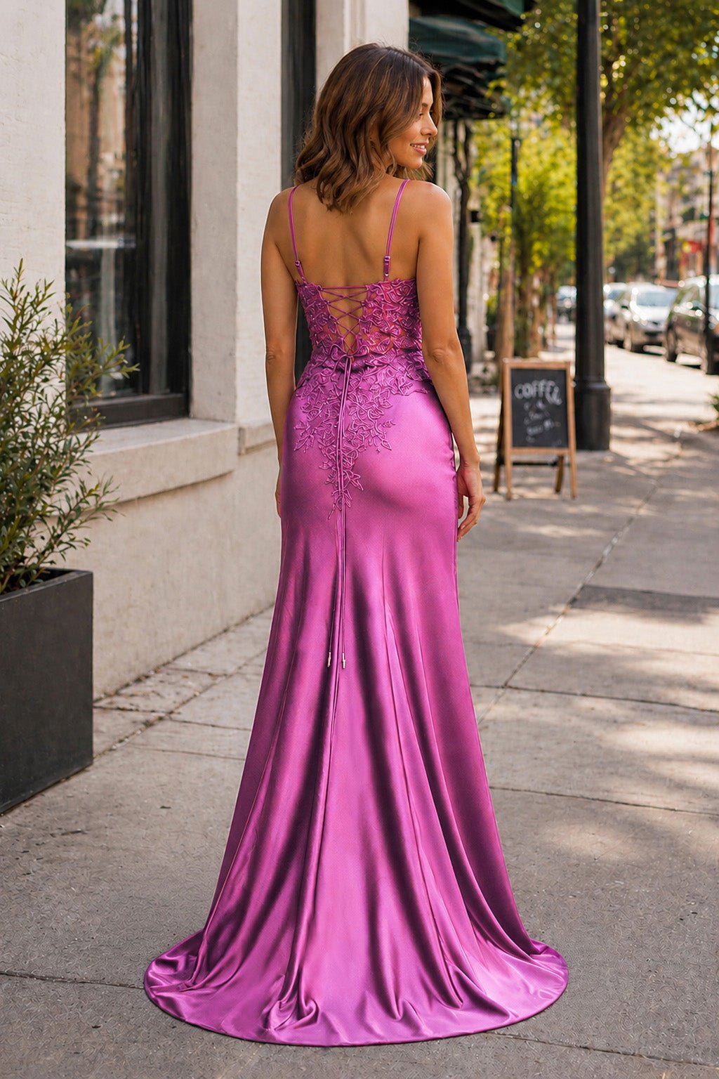 Adelise Winter Fuchsia back view prom dress
