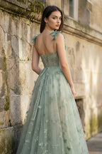 A-line Butterfly Lace Lilac Corset Formal Prom Gown with Slit