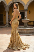 Nerissa Sol Gold back view prom dress