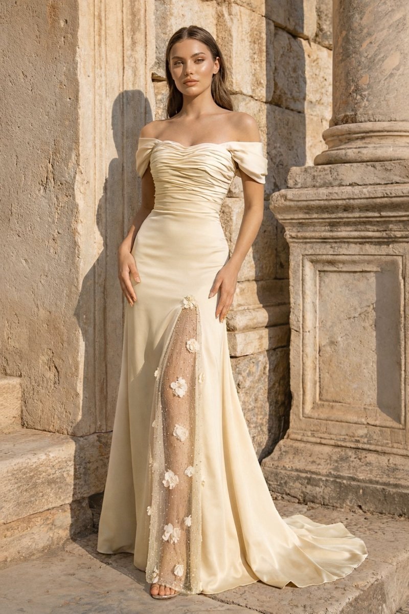 Briseis Champagne front view prom dress