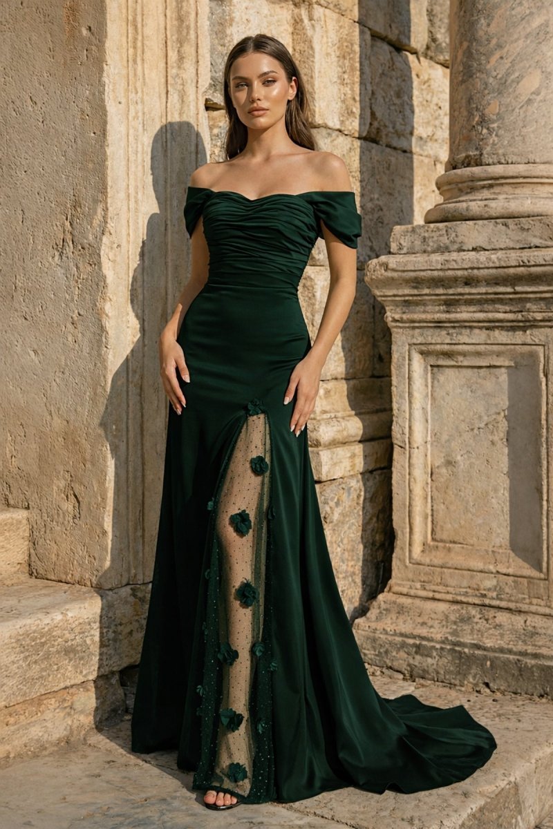 Briseis Hunter Green front view prom dress