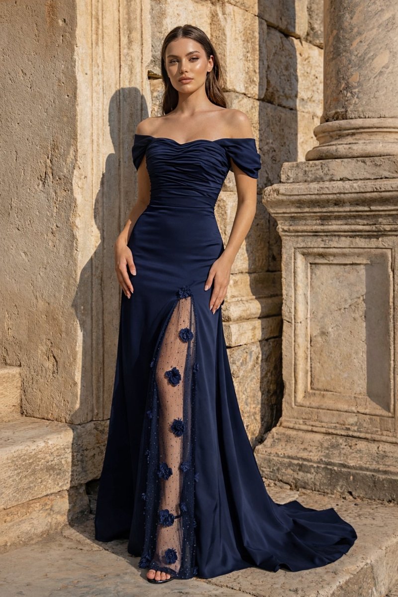 Briseis Navy Blue front view prom dress