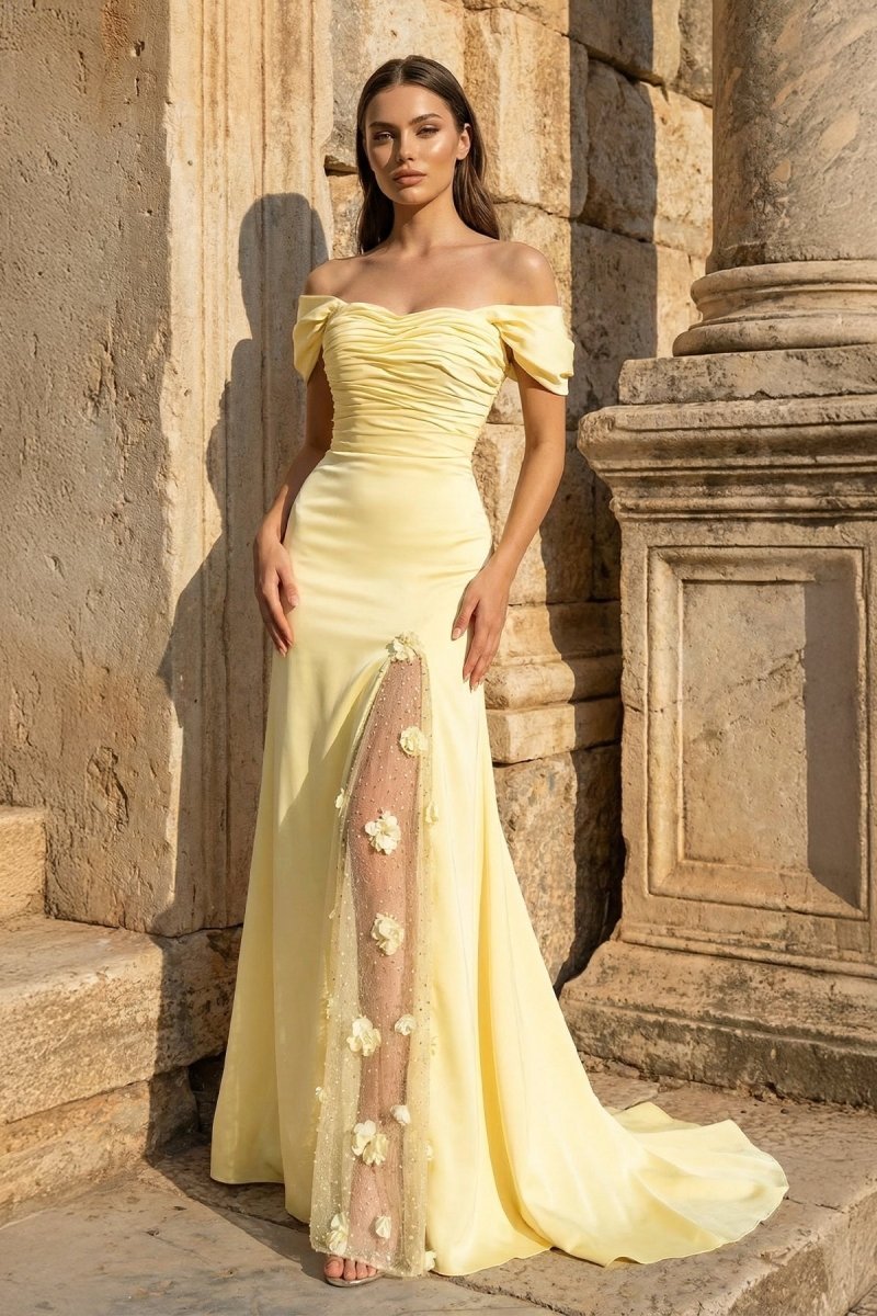 Briseis Yellow front view prom dress