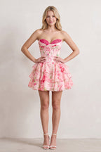 Sky Blue A Line Sweetheart Floral Chiffon Corset Ruffled Homecoming Dresses