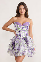 Sky Blue A Line Sweetheart Floral Chiffon Corset Ruffled Homecoming Dresses