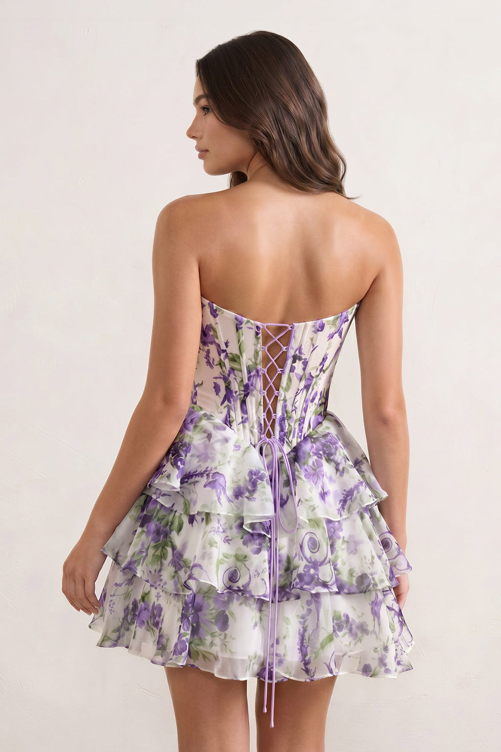 Sky Blue A Line Sweetheart Floral Chiffon Corset Ruffled Homecoming Dresses