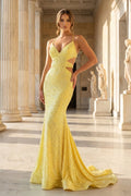 Aurelia Claire Yellow front view prom dress