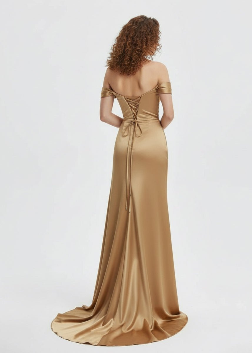 Mermaid Satin Long Formal Prom Gown with Slit