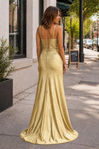 Adelise Winter Gold back view prom dress
