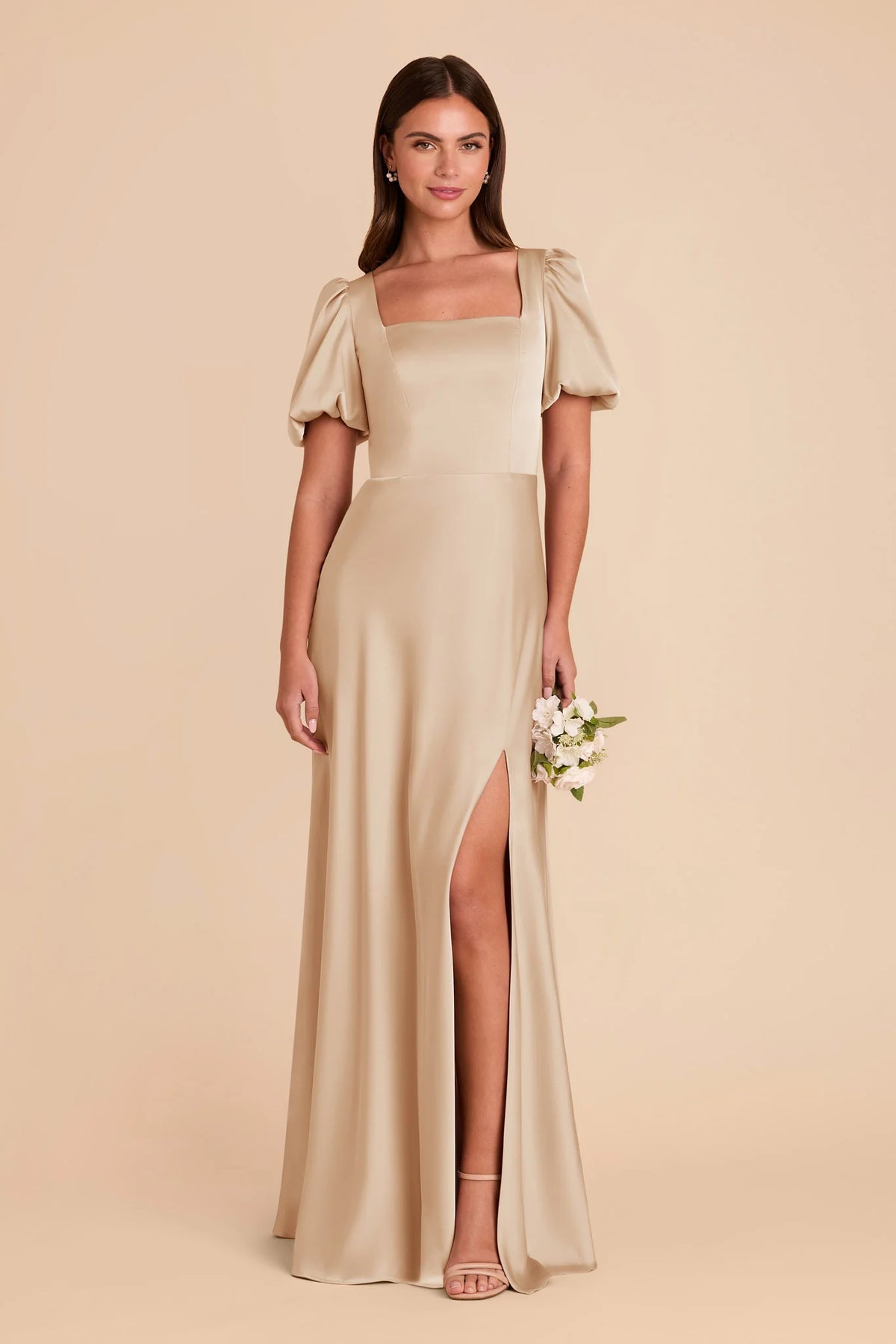 Selene Gold front view bridesmaid dress