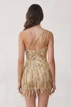 Sparkly Blue One Shoulder Sequins Mini Party Dresses with Fringes