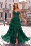 Blush Chiffon Evening Dress with Sweetheart Neckline and Ruffles