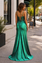 Clarimond green back view prom dress