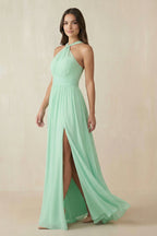 As Picture Chiffon A-Line Bridesmaid Dress with Halter Neckline