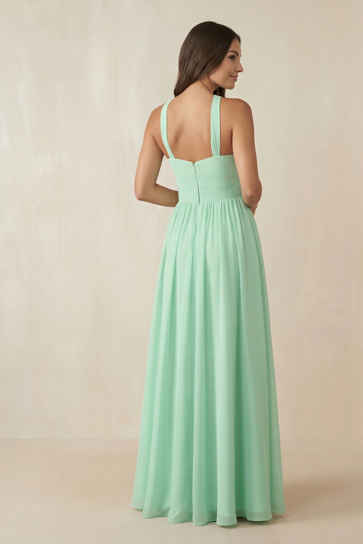As Picture Chiffon A-Line Bridesmaid Dress with Halter Neckline