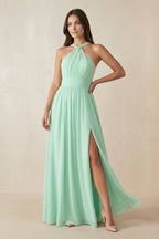As Picture Chiffon A-Line Bridesmaid Dress with Halter Neckline