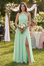 As Picture Chiffon A-Line Bridesmaid Dress with Halter Neckline