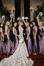 Hunter Green Satin Mermaid Bridesmaid Dress with Halter Neckline and Pleated Detail