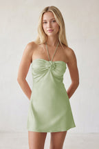 Halter Satin Sheath 3D Flower Homecoming Dress