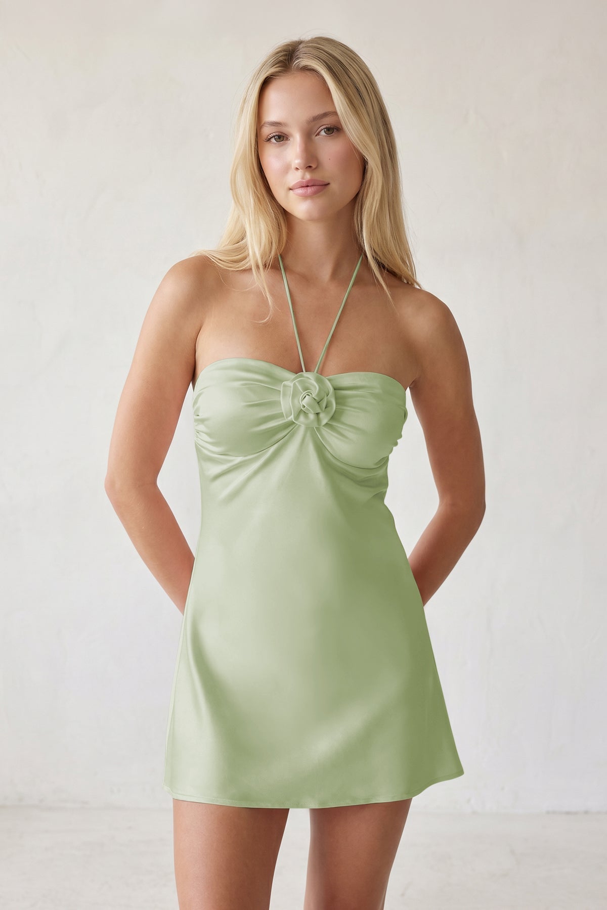 Halter Satin Sheath 3D Flower Homecoming Dress