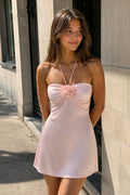 Halter Satin Sheath 3D Flower Homecoming Dress
