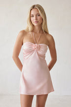 Halter Satin Sheath 3D Flower Homecoming Dress