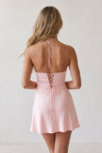 Halter Satin Sheath 3D Flower Homecoming Dress