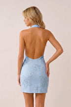 Halter Sheath Embroidered Tulle Homecoming Dress