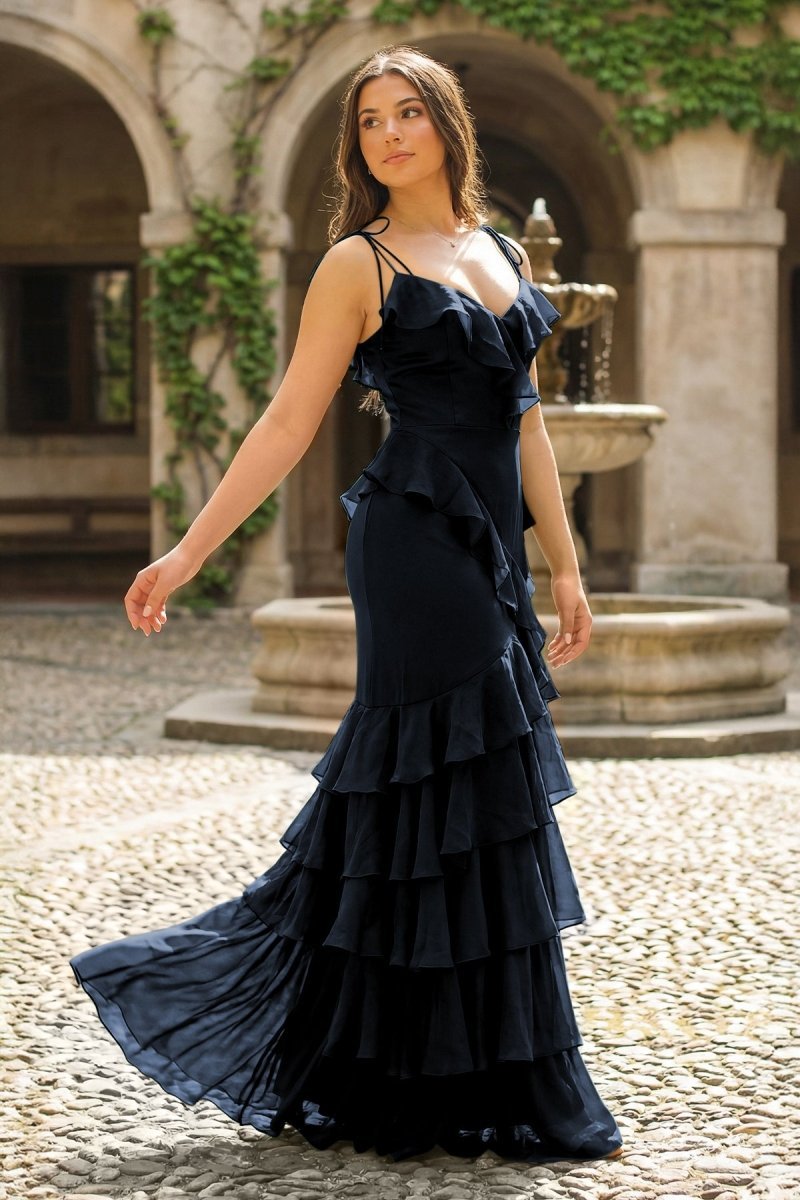Galatea Navy Blue front view prom dress