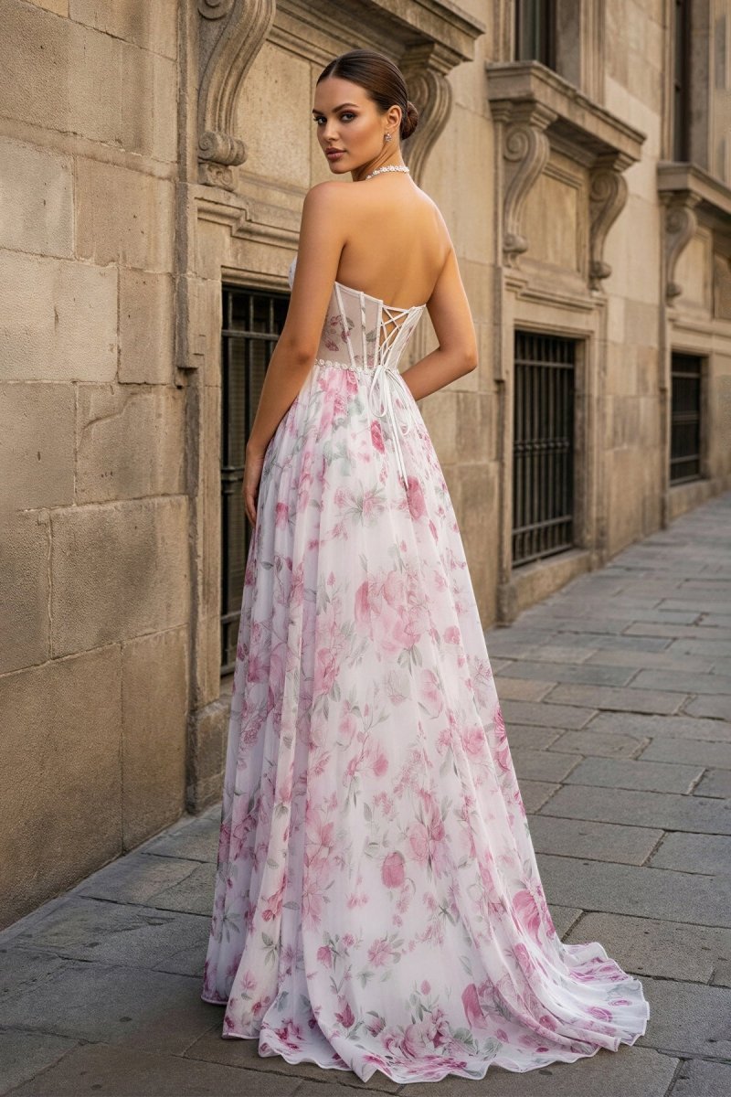 Xiomara June Rose Pink back view prom dress