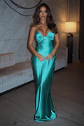 Wilhelmina Teal front view evening dress