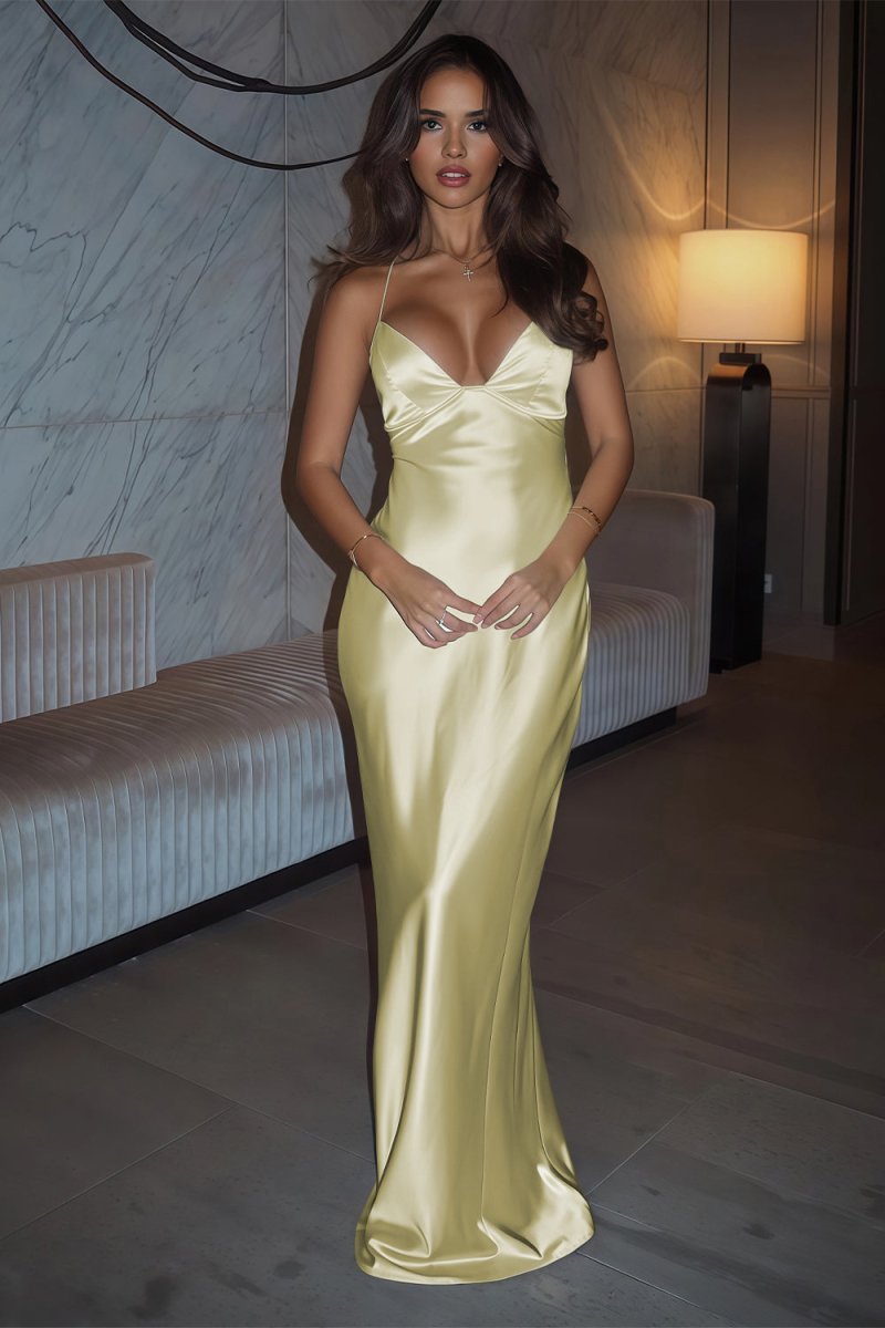 Wilhelmina Yellow front view evening dress