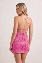 Sheath Spaghetti Straps Lace Short Homecoming Dresses