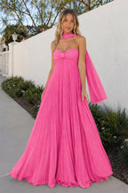 A Line Light Pink Sweetheart Chiffon Long Formal Prom Gown