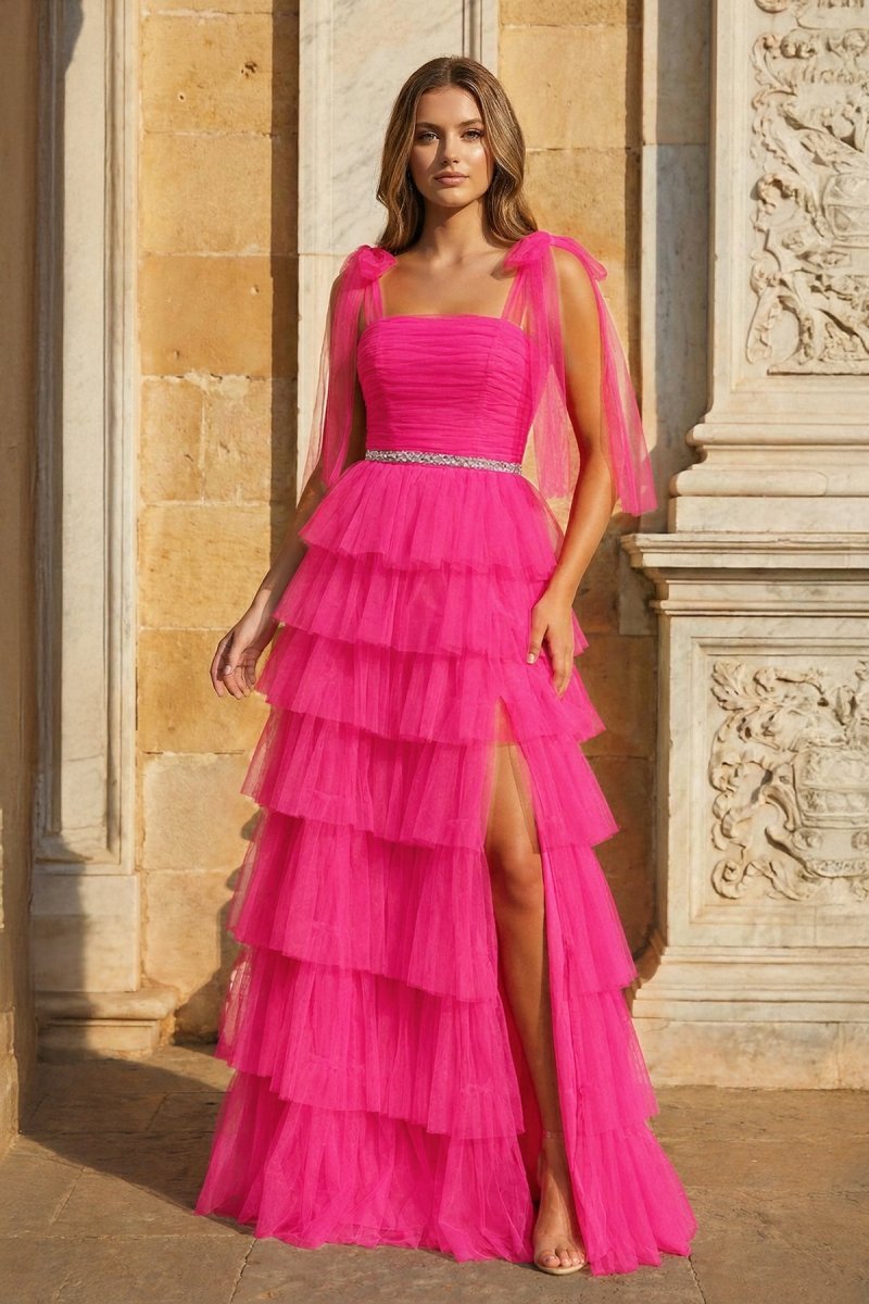 Sidonie Hot Pink front view prom dress