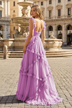 A-Line Straps Sky Blue Chiffon Ruffles Long Formal Prom Gown