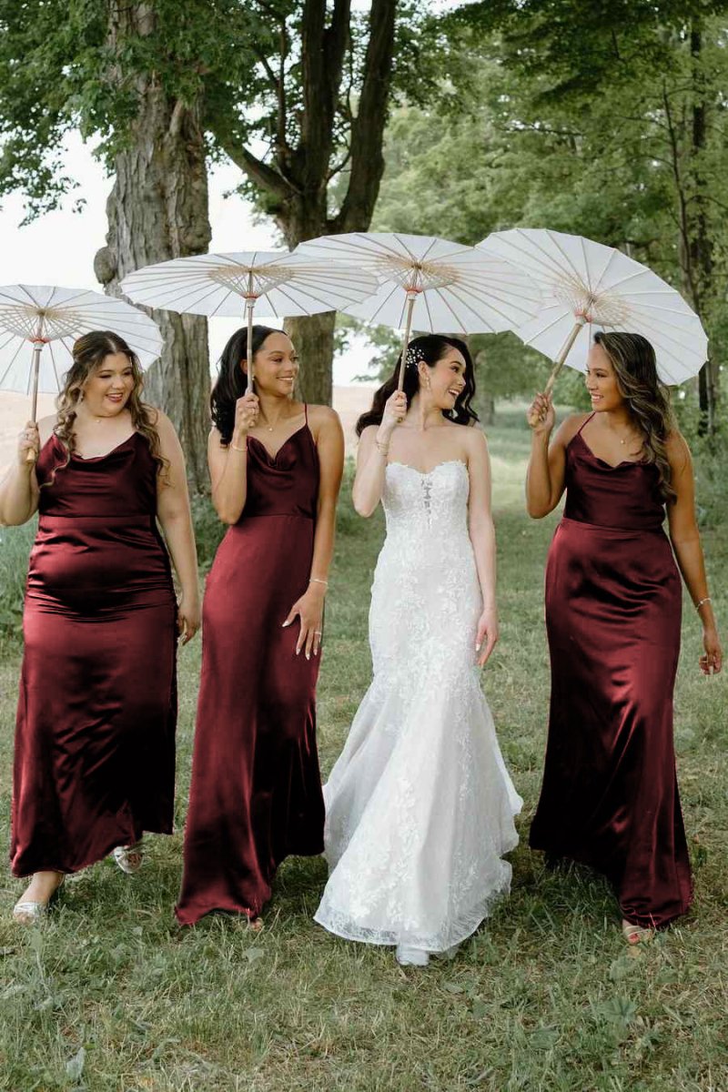 Grey Satin Bridesmaid Dress with Hunter Green Detail