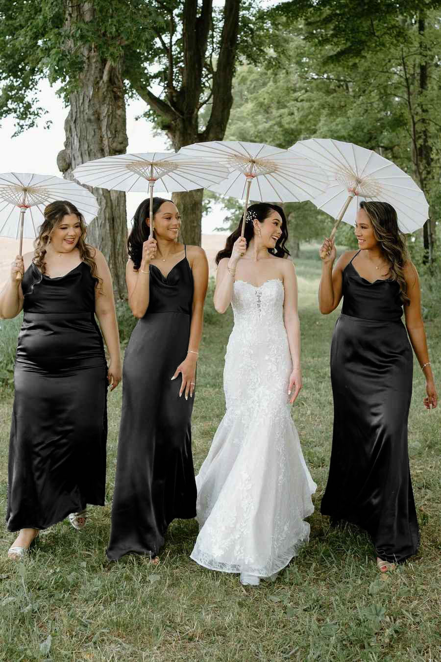 Grey Satin Bridesmaid Dress with Hunter Green Detail