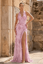 Sage Green Tulle Sheath Evening Dress with Halter Neckline and Sequins