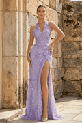 Sage Green Tulle Sheath Evening Dress with Halter Neckline and Sequins