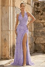 Sage Green Tulle Sheath Evening Dress with Halter Neckline and Sequins