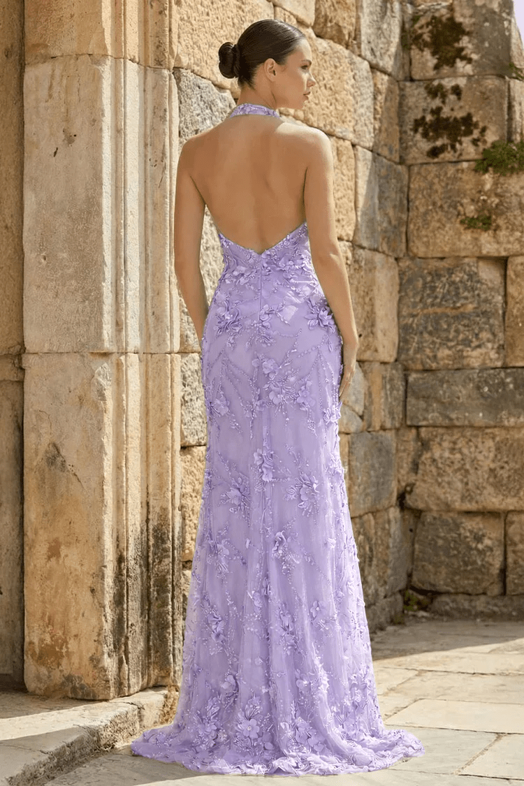 Sage Green Tulle Sheath Evening Dress with Halter Neckline and Sequins